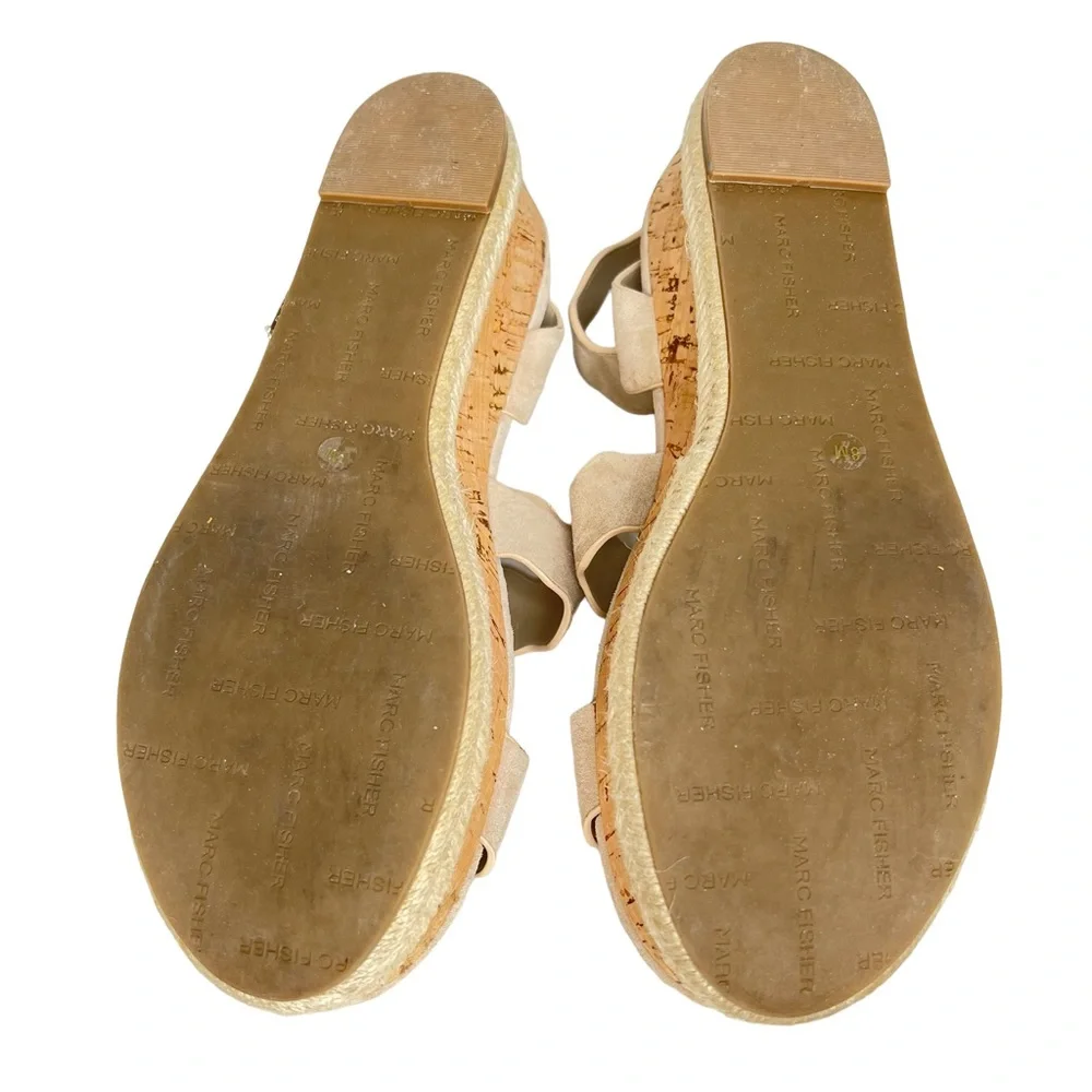 Marc Fisher Fayme Cork Espadrilles With Scalloped Suede Leather Straps 8M VGUC